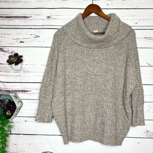 Chico’s Oatmeal Cowl Neck 3/4 Sleeve Knit Sweater Top Size Small Neutral Beige
